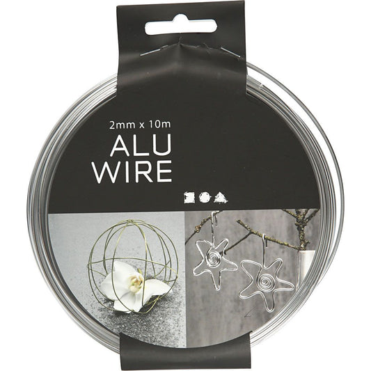 Alu Wire 10 m - 1 rol, rond, dikte 2 mm, zilver