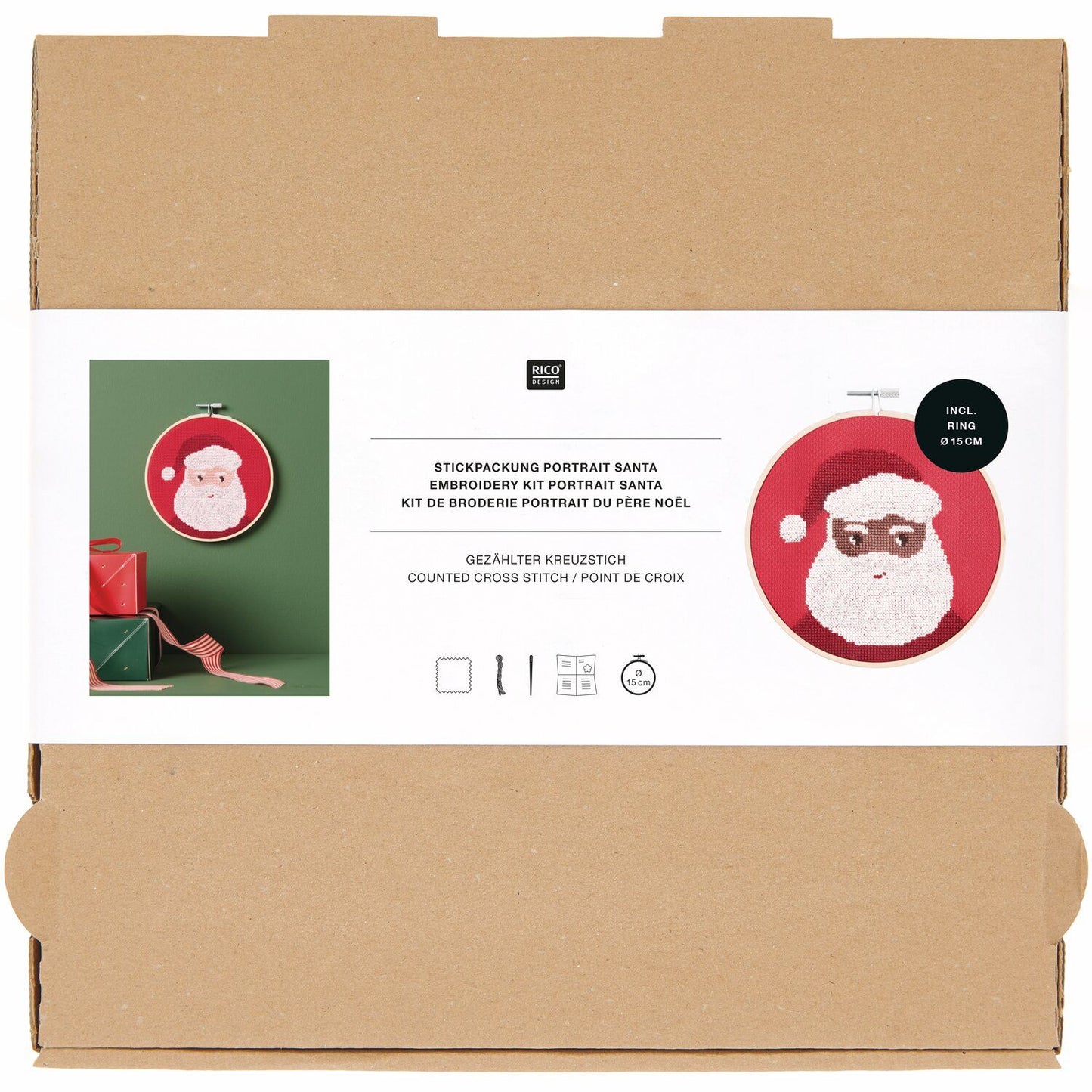 Borduurpakket Portret Kerstman 15 cm