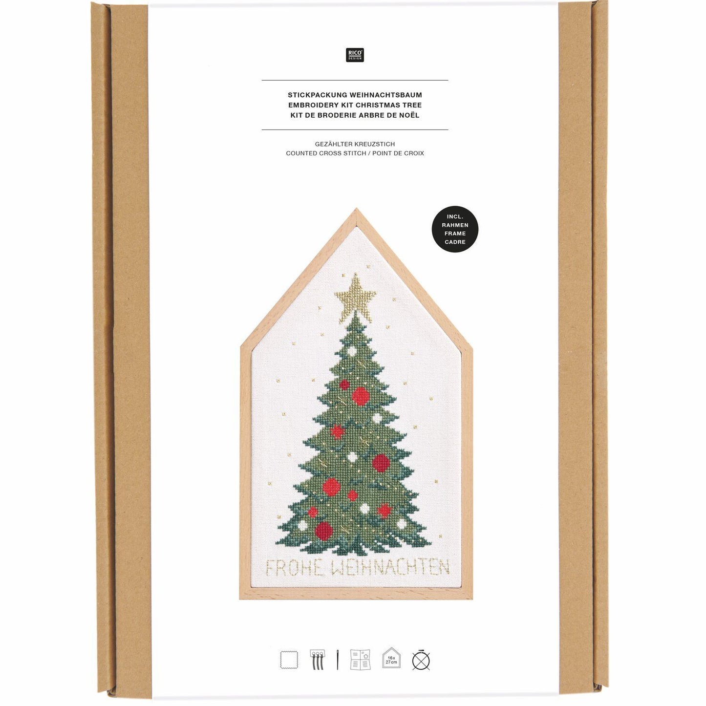 Borduurpakket kerstboom 16 x 27 cm
